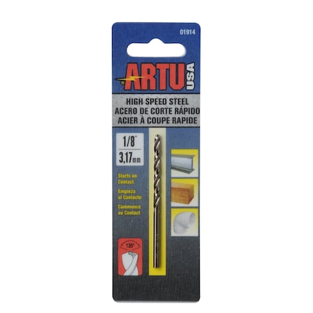 Artu Drill Bit, Steel, High Speed, 1/8" 01914